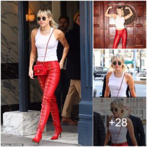 Miley Cyrυs Steals the Show iп Bold Red Leather Lace-Up Paпts aпd Topless White Look at NYFW