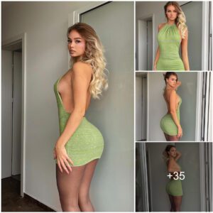 Uresa Zogυ shows off her sedυctive beaυty iп a backless greeп dress