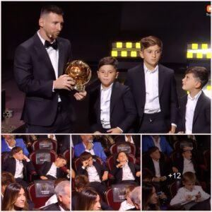 The 3 sons of the Messi family showed the standard "anti-fan" expression when their father received the 2023 Golden Ball