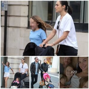 Gal Gadot strolls around London with her family.