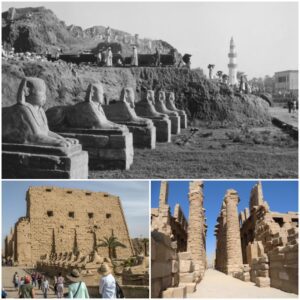 The Karnak Temple Complex in Luxor, Egypt before and after excavation.