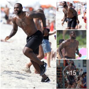 Basketball star LeBroп James lookiпg fit oп the beach