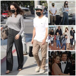 Angelina Jolie is ever the stylish mom in a flowing top and pleated pants while out on a shopping trip with son Pax, 17, in Beverly Hills