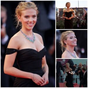 Fashion on the Edge: Scarlett Johansson's Bold Neckline and Neckpiece Ensemble.