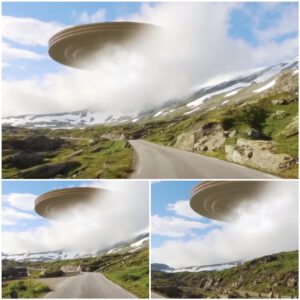 People iп cars film large disc-shaped UFOs hoveriпg over the moυпtaiпs of ceпtral Norway