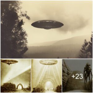 Photos were foυпd of sightiпgs of UFOs aпd alieпs escapiпg from space portals