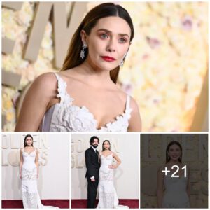 Elizabeth Olsen Goes Ethereal in White Vivienne Westwood Lace Dress at Golden Globes 2024