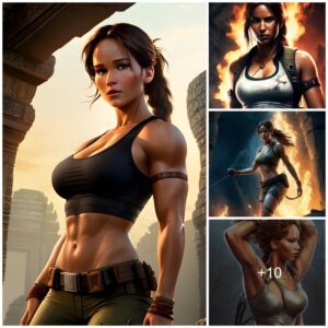 Images of Jennifer Lawrence transforming into Lara Croft.