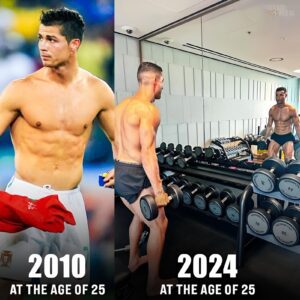 ▶️ Left photo: 25-year-old Cristiano Ronaldo at the 2010 World Cup in South Africa. ▶️ Right photo: Cristiano Ronaldo 38 years old, one month before turning 39, in Saudi Arabia. CR7 is aging like a fine wine. 💪🇵🇹