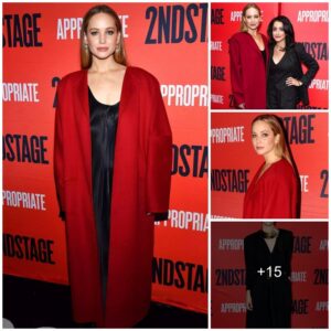 Jennifer Lawrence Looks Radiant in $10K Oversize Red Coat at the Broadway Premiere of Appropriate