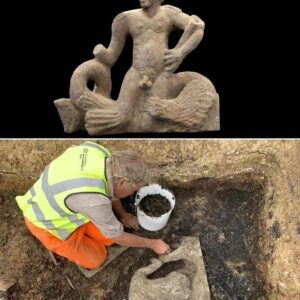 Archaeologists unearth 2,000-year-old Roman statue of Triton in Kent Archaeologists from the Canterbury Archaeological Trust (CAT) have unearthed a stunning statue of Triton, the Roman sea god, and a mausoleum dating back more than 1,700 years, during excavations for a housing development near the A2 London Road in Teynham, Kent.