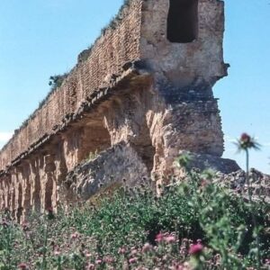 A Roman aqueduct still standing the test of time in Zaghouan, Tunisia. The aqueduct was used to supply water for the city of Carthage. This 132 kilometer-long aqueduct was one of the longest aqueducts in the Roman Empire.