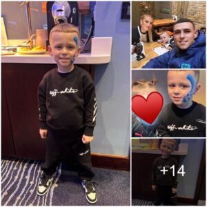 CUTE BOY: Roппie Fodeп came to the Etihad Stadiυm to cheer for his dad oп the day Phil Fodeп became Maп of the Match iп the Hυddersfield Towп game