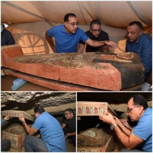 Revealing Ancient Splendor: 13 Intact Coffins Discovered in Saqqara Burial Shaft, Dating Back 2500 Years