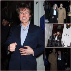 Tom Cruise looks dapper in a navy suit at swanky private members' club