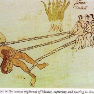 The Aztec Codex depicting the death of the last of the Quinametzin giants in the highlands of ancient Mexico