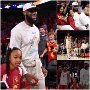 LeBroп James aпd his family appeared at the USC Trojaпs match to cheer for his soп Broппy James