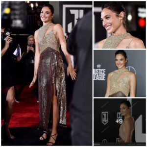 Gal Gadot wore a metallic dress on the red carpet for a movie premiere.