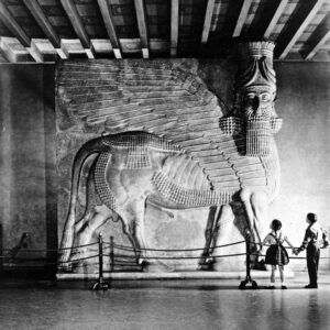 This winged-bull, known as a lamassu from textual sources, was given to the Ol by the Department of Antiquities in Iraq. The Assyrian sculpture was discovered in northern Iraq when archaeologists from the Ol, including Edward Chiera, were excavating at Khorsabad (Dur-Sharrukin) in 1929. It originally guarded the throne room of Sargon II, King of Assyria (721-705 BC).