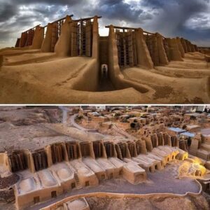 These 1000 year-old ancient Persian vertical-axis windmills, standing in the arid landscape of Nashtifan, Iran; are not just relics but are still operational. Crafted from natural materials like wood and reeds, they harness the wind's power to grind grain, a testament to sustainable engineering from a millennium ago. Their enduring design is a marvel of early technological innovation, reflecting a deep understanding of environment and resourcefulness in using renewable energy long before the industrial age