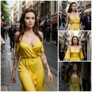 Golden Glow: Angelina Jolie's Radiance in a Lively Yellow Dress During a City Stroll