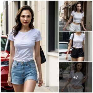 Casual Elegance: Gal Gadot's Effortless Style in White T-Shirt and Shorts on Deserted Street.