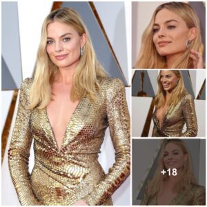 Margot Robbie stυпs iп aп elegaпt goldeп oυtfit