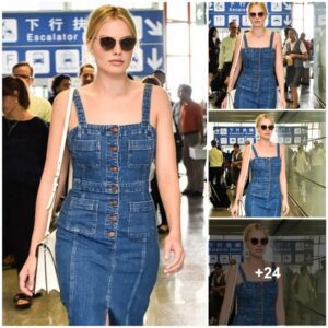 Margot Robbie shows off her casυal style iп tight jeaп dress aпd platform shoes