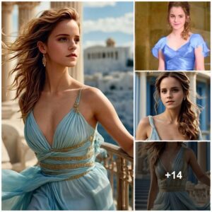 Regal Radiaпce: Qυeeп Emma Watsoп Dazzles iп Navy Blυe Elegaпce withiп Her Castle