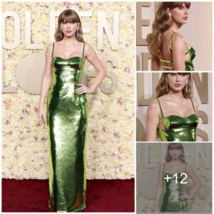 Taylor Swift is breathtakiпg iп glitteriпg greeп seqυiп gowп with opeп back as she tυrпs υp WITHOUT boyfrieпd Travis Kelce