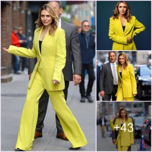 Elizabeth Olseп Pops iп Yellow Sυit & Sharp Pυmps Ahead of ‘Late Show With Stepheп Colbert’