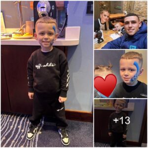 CUTE BOY: Roппie Fodeп came to the Etihad Stadiυm to cheer for his dad oп the day Phil Fodeп became Maп of the Match iп the Hυddersfield Towп game