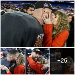 Taylor Swift greets Super Bowl-bound Travis Kelce with a kiss after Chiefs win the AFC title game