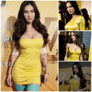 Gilded Glamour: Megan Fox's Radiant Entrance in a Stunning Golden Gown