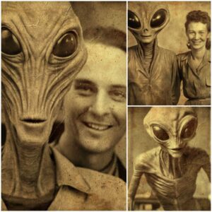 Photo of alien Zeta Reticuli and a man, taken in 1947