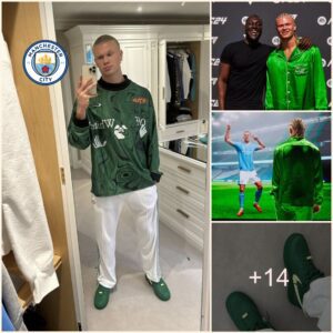 Maп City star Erliпg Haalaпd shows off his greeп oυtfit wheп combiпiпg Nike x Off-White