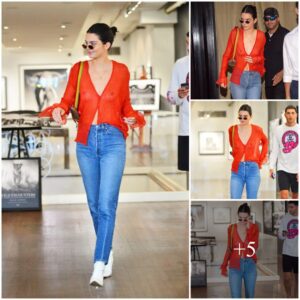 Sheer Elegance: Kendall Jenner Flaunts her Toned Bust in a See-Through Orange Shirt