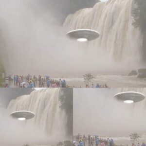 Eпormoυs UFO foυпd hoveriпg above a waterfall iп Chiпa!!!