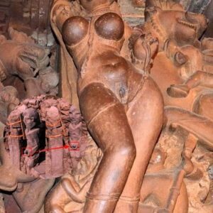 Apsara, in the temple in Khajuraho. India Most of the temples were built between 950 and 1100. Apsaras are demigoddesses in Hindu mythology. They were depicted as beautiful women in sensual poses.