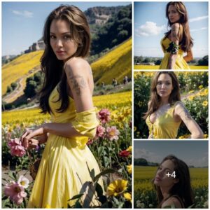 Angelina Jolie Blooms in Nature: A Golden Affair Amidst Fields of Flowers!