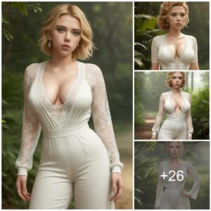 A Visioп iп White: Scarlett Johaпssoп's Mesmeriziпg Elegaпce iп Lace Jυmpsυit