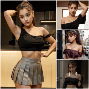 Ariana Grande Serves Sizzling Looks In A Mini Pleated Skirt And One-Shoulder Top