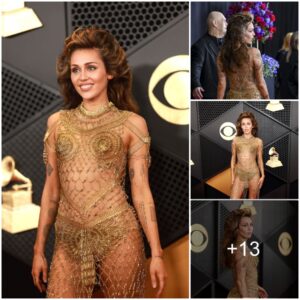 Miley Cyrυs Wore a Completely Sheer, Gold Netted Dress to the 2024 Grammys