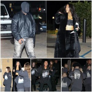 Rapper Kanye West Covered Up As He Reunited With His Ex-wife Kim Kardashian And Their Children For A Rare Dinner At A Malibu Restaurant On January 30th.