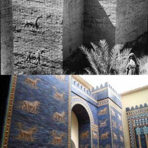 The photo above is the remains of the famous Ishtar Gate, unearthed during excavations in Babylon, Iraq in the 1930s. Below is the Ishtar gate on display at the Pergamon Museum in Berlin. The Ishtar Gate was built by the Babylonian king Nebuchadnezzar about 2,500 years ago as the gateway to the city, in the name of the goddess of love and war, Ishtar (Inanna in Sumer). At the beginning of the 20th century, this magnificent work was dismantled brick by brick and taken to the Berlin Museum by ships and reassembled. Every year, hundreds of thousands of people flock to the museum to see this magnificent work.