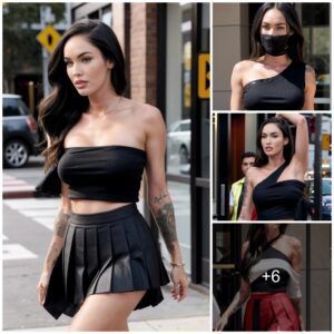 Fashion Fire: Megan Fox Ignites Style with a Mini Pleated Skirt and One-Shoulder Perfection