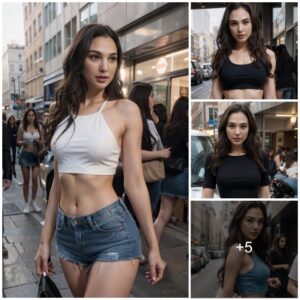 Draped in Effortless Glamour: Gal Gadot's Allure Shines in Tube Crop Top and Mini Jean Skirt, Accentuating her Stunning Waves and Impeccable Chic Style