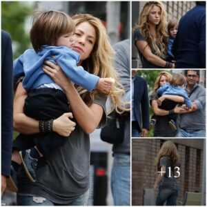 “Effortlessly Stunning: Shakira Radiates Style in slim-fit denim and a laid-back charcoal T-shirt, Sweetly Embracing Her Adorable Son Sasha”