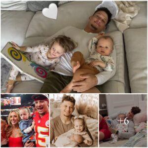 Patrick Mahomes Cuddles Kids Sterling and Bronze on the Couch in Adorable Home Photo