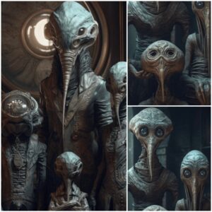 Enigmatic Family Portrait: Capturing the Alien Zeta Reticuli Xg Species, Featuring Intriguingly Distinctive Features and a Peculiarly Extended Pose